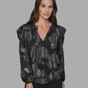 Women’s Floral Puff Sleeve V-Neck Blouse