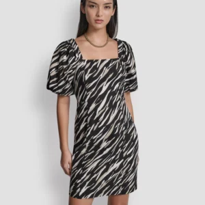 Women's Puff-Sleeve Square Neck Printed Dress