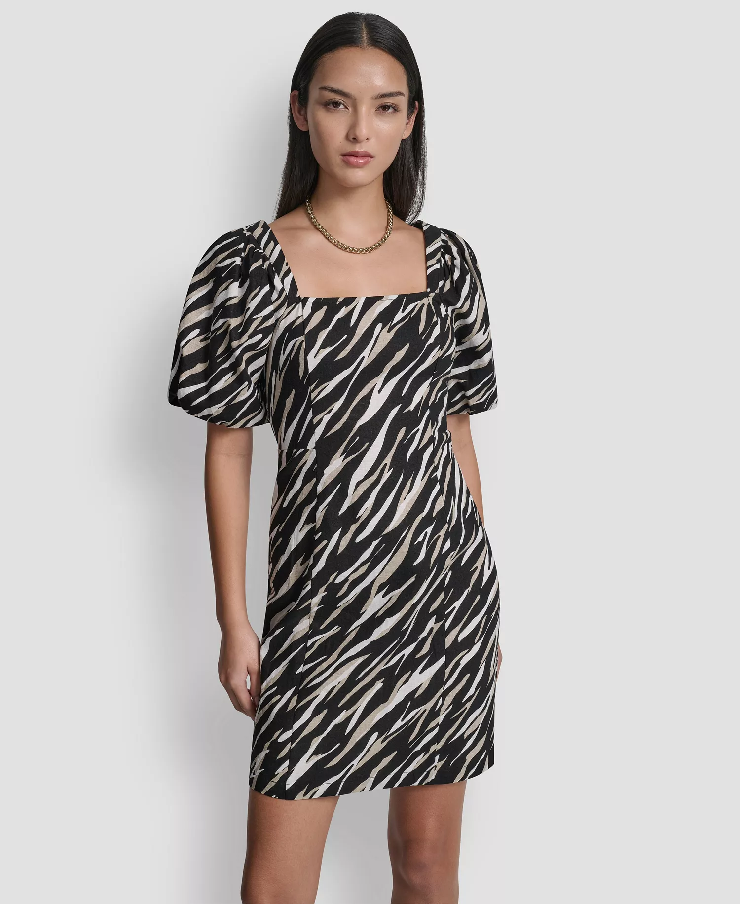 mni-a9d41d385147941f8ac7ee70720cb128 Women's Puff-Sleeve Square Neck Printed Dress