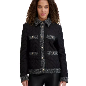 Women's Quilted Tweed-Trim Coat