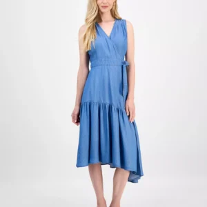 Women's Surplice Asymmetrical Tiered Sleeveless Wrap Dress, Macy's Exclusive