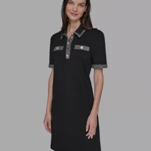 Women's Tweed-Trim Button-Front Dress