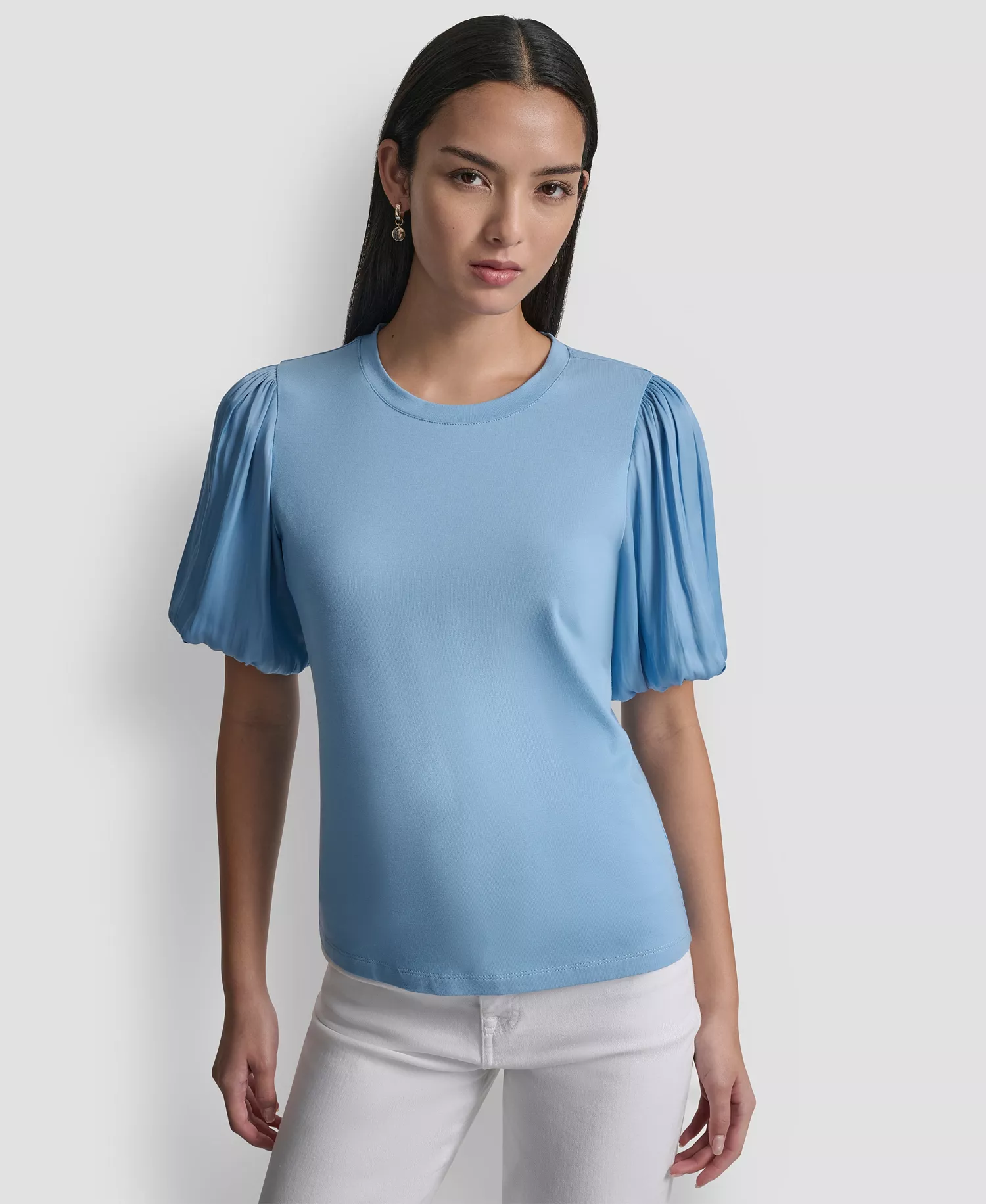 mni-ae06f7feac4406d89fb167e43e23e955 Women's Puffed Crew Neck Mix Media Knit Top — изображение 4