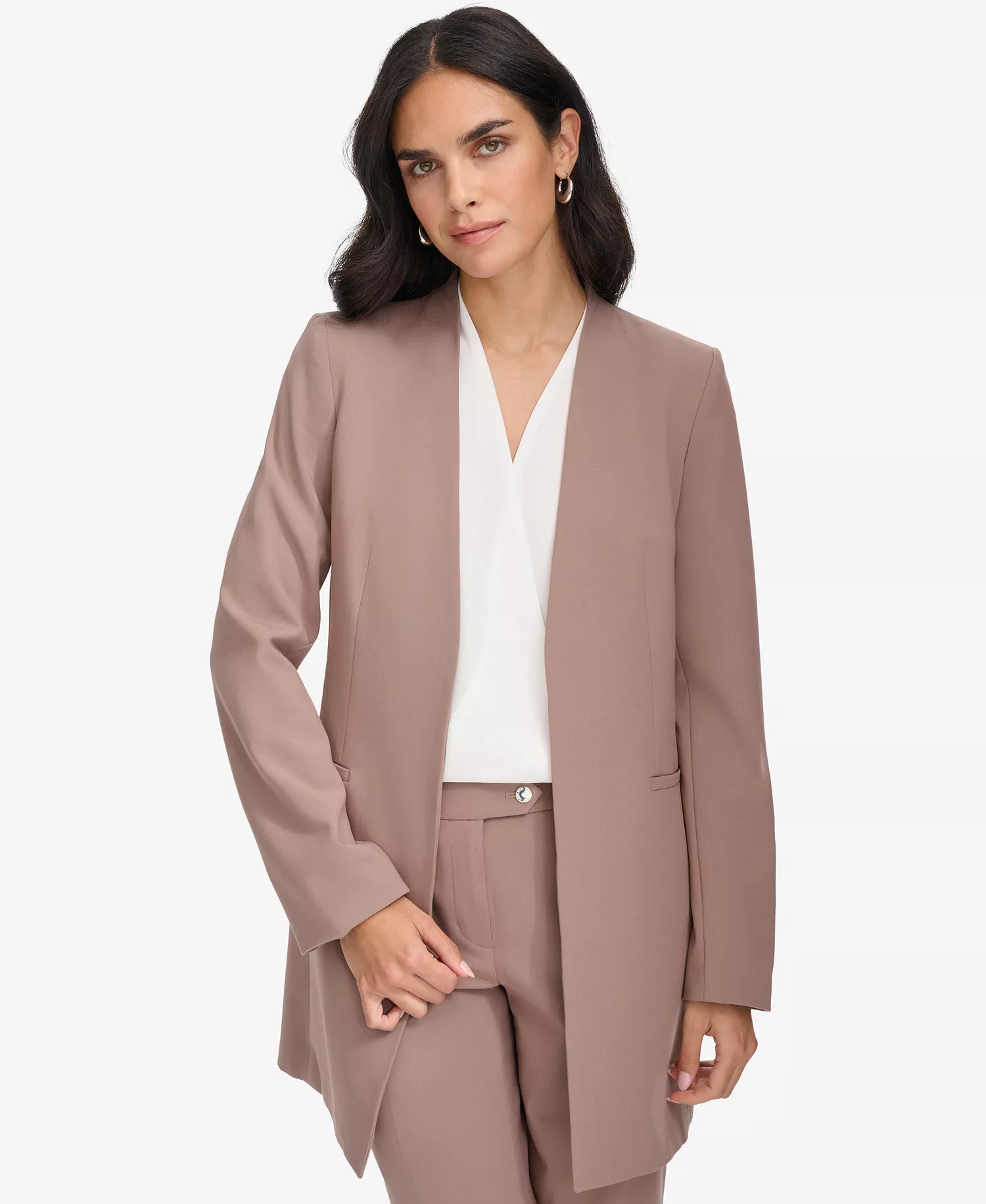 mni-ae25de78e113743f09b2c3eb664e0646 Women's Roll Sleeve Open Front Blazer