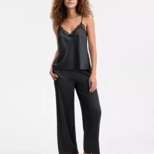 Women's Stretch Satin Lace-Trim Top & Pajama Pants Set, Created for Macy's