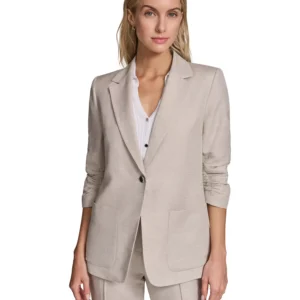 Petite Linen Notch Collar Jacket Jacket & Ankle Pant Suit Set