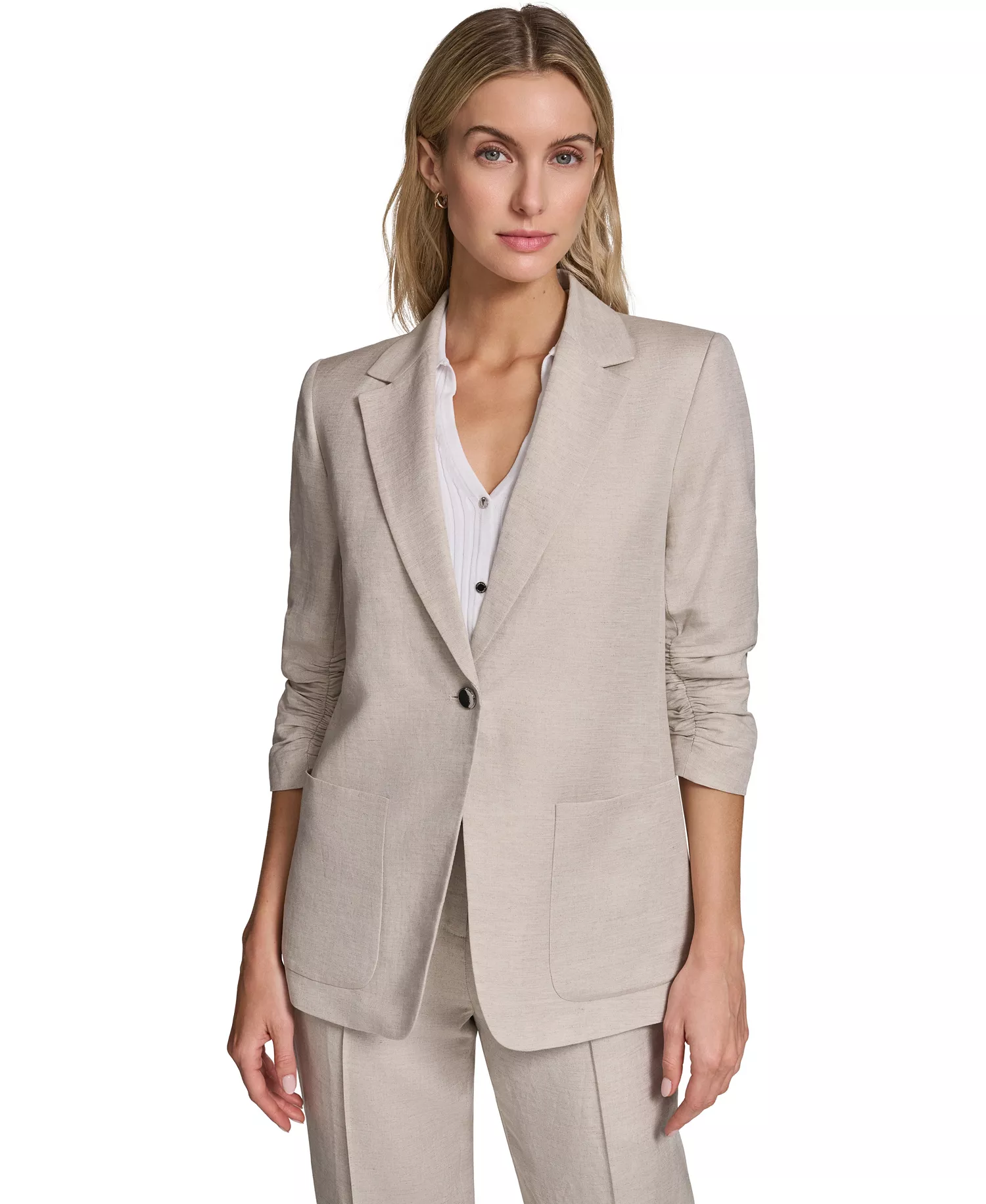 mni-b069135a81964f7f66652890029c604b Petite Linen Notch Collar Jacket Jacket & Ankle Pant Suit Set