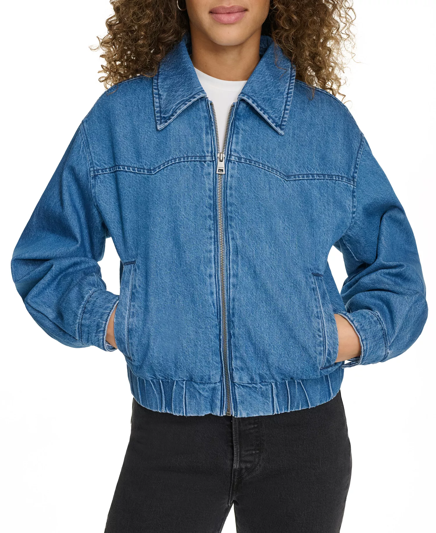 mni-b0cbdeacc5e73ad9b6e0c41cc483351a Women's Western Zip-Front Denim Bomber Jacket — изображение 3