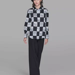 Women's Printed Collared Long-Sleeve Blouse