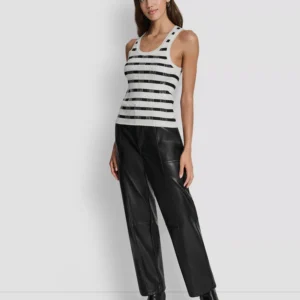 Women's Sleeveless Sequin & Stripe Scoop Neck Tank Top