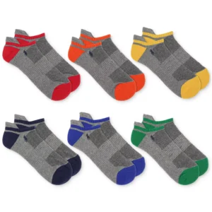 Men's 6-Pk. Performance Tipped Color Heel Toe Low Cut Socks