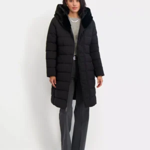 Women's Faux-Fur-Trim Hooded Belted Puffer Coat
