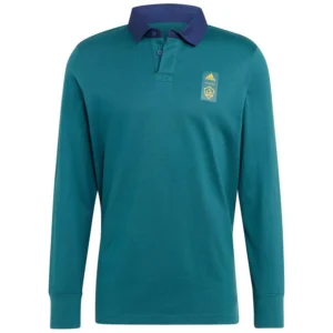 Men's 2023 Player Green LA Galaxy Travel Long Sleeve Polo Shirt