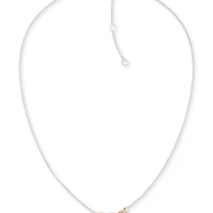 Two-Tone Stainless Steel Pavé Ring & Heart Pendant Necklace, 16" + 2" extender