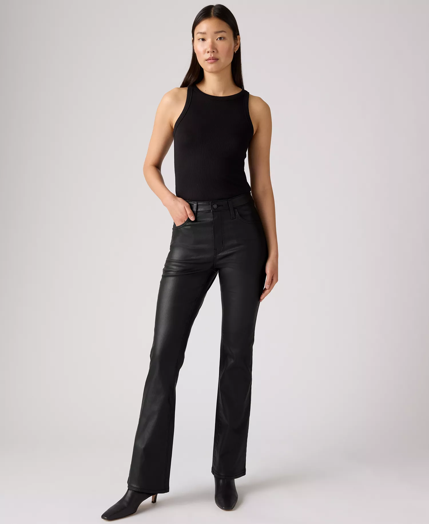 mni-b4762bcc28723550f773ba521a99d73e 725 Coated High-Waist Classic Stretch Bootcut Jeans