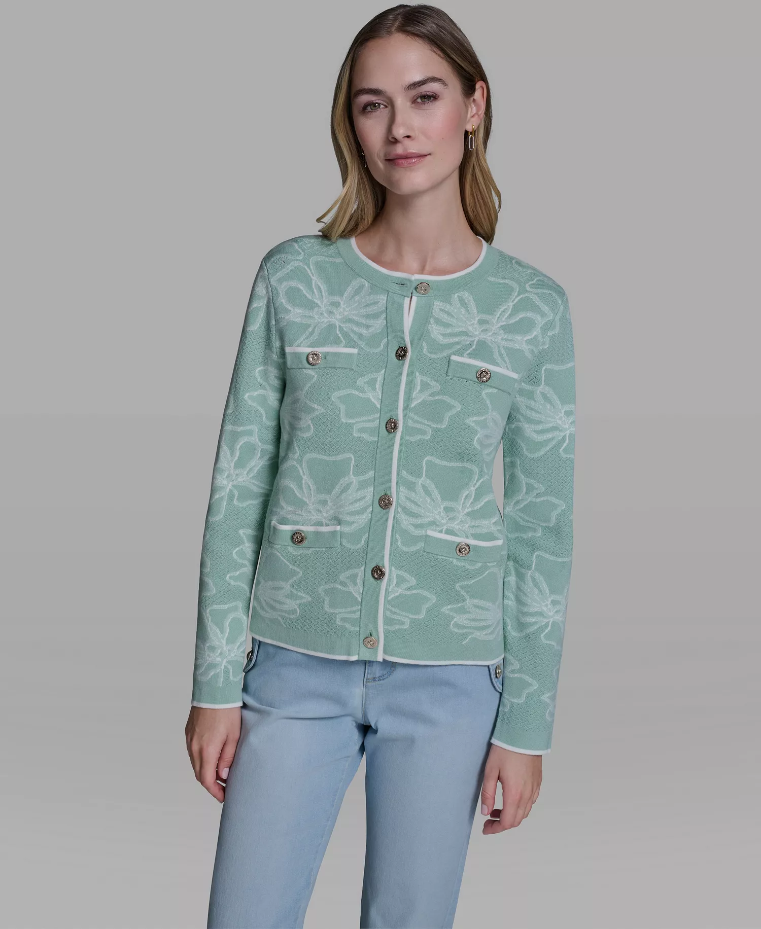 mni-b5456a7e004e89b038a4162c0e3b876b Women's Flower Embroidered Cardigan Sweater — изображение 3