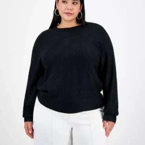 Trendy Plus Foil-Print Drop-Shoulder Crewneck Sweater, Macy's Exclusive