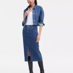 Women's Studded Denim Cotton Midi Skirt, Macy's Exclusive