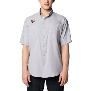 Men's Gray Texas A&M Aggies PFG Tamiami Omni-Shade Button-Down Shirt