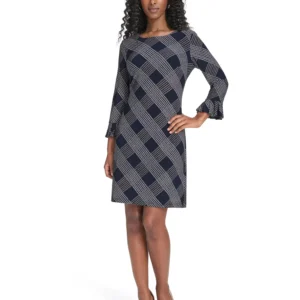 Women's Plaid 3/4-Sleeve Shift Dress