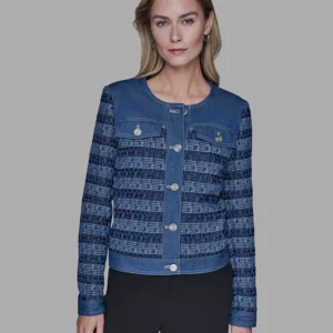 Women's Denim Tweed Crewneck Jacket