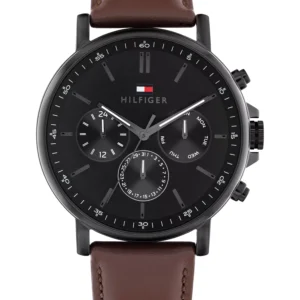 Men's Multifunction Dark Brown Leather Strap Watch, 44mm