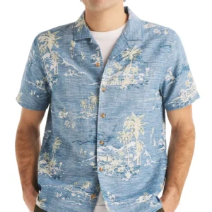 Men's Linen Short-Sleeve Camp-Collar Shirt