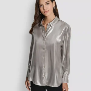 Women's Button Front Long-Sleeve Blouse