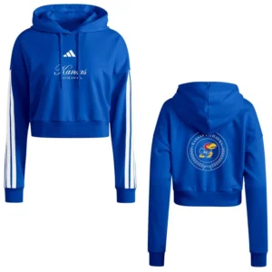 Women's Royal Kansas Jayhawks Campus Queen Cropped Pullover Hoodie