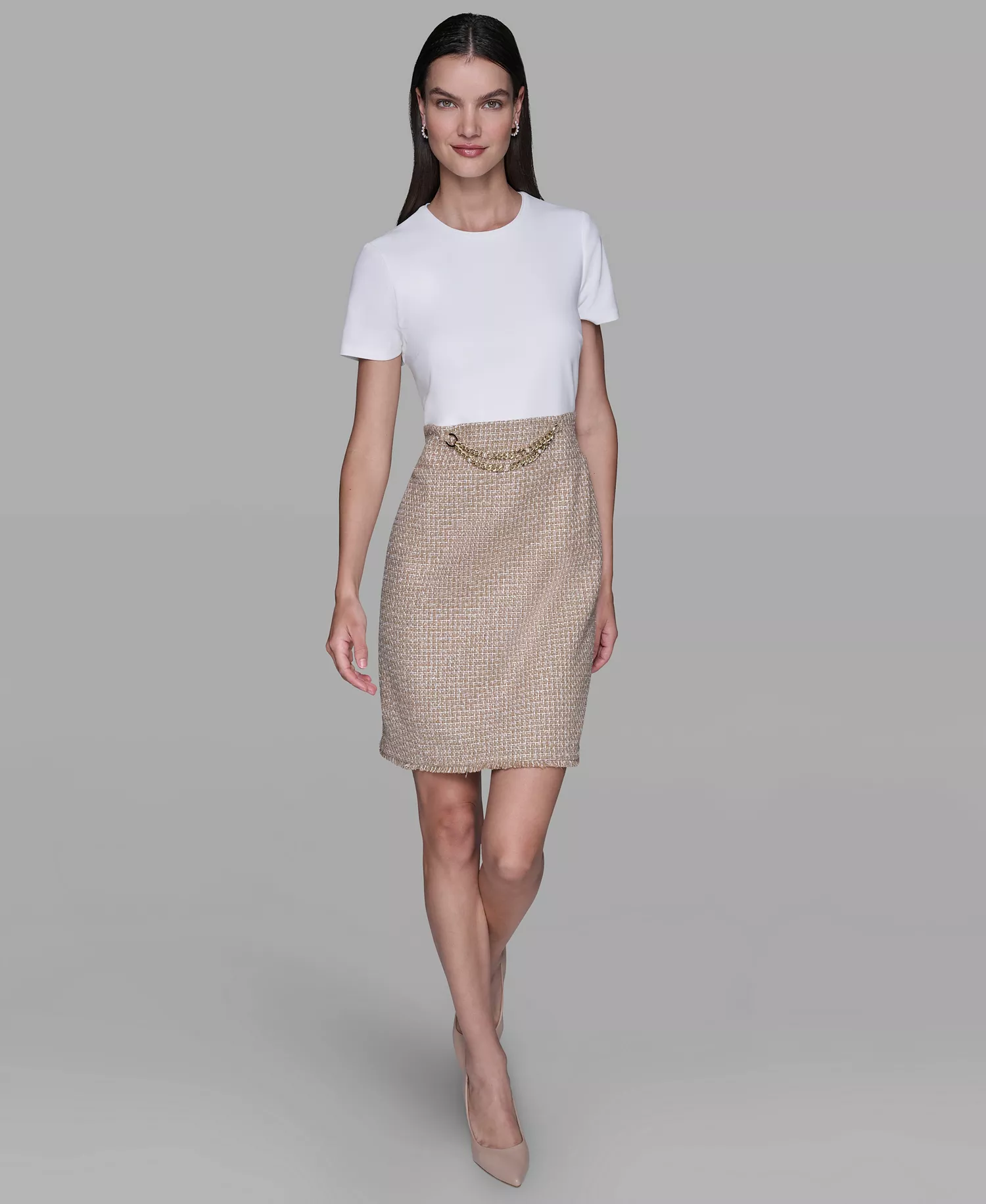 mni-b8eb1a68f2b8e04111198f22c37d76eb Women's Crew Neck Tweed Dress