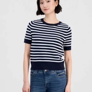 Jeans Women's Cotton Roll-Neck Raised-Stripe Sweater