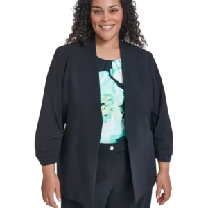 Plus Size Collarless One Button Blazer