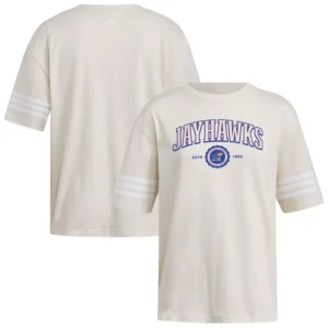 Women's Cream Kansas Jayhawks Fashion Three-Stripes Oversized T-Shirt