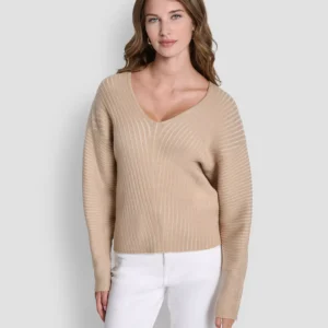Women's V-Neck Long-Sleeve Rib-Knit Sweater