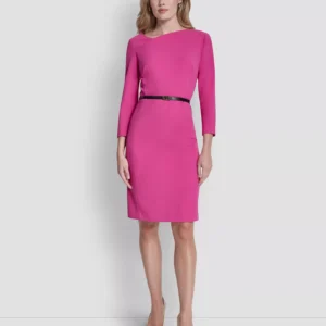 Petite Asymmetrical Neck 3/4-Length Dress