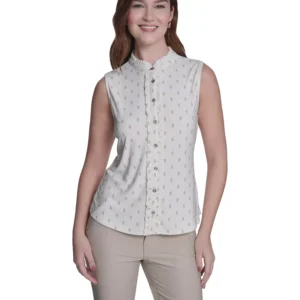 Women's Ruffle Placket Dot Top