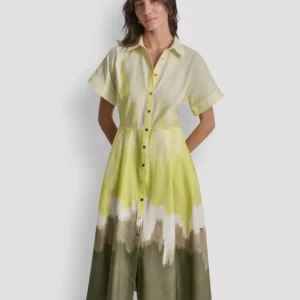 Women's Short-Sleeve Collared Printed Button-Front Dress