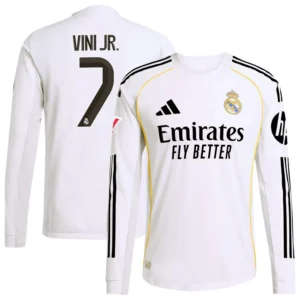 Men's Vini Jr. White Real Madrid 2025/26 Home Authentic Long Sleeve Jersey