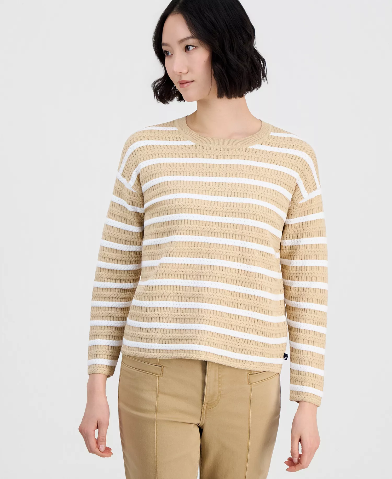 mni-bca7f6705ab097180d247e62bb7f804a Jeans Women's Striped Braided Pointelle Sweater
