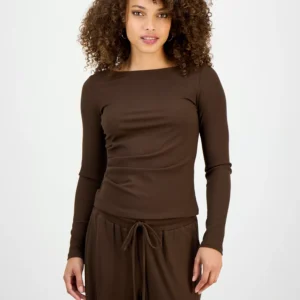 Petite Rib-Knit Asymmetric Top, Macy's Exclusive