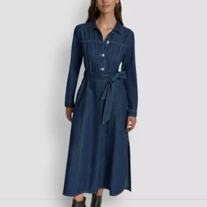 Women's Self-Belted A-Line Shirt Dress