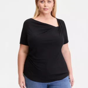 Plus Size Asymmetric Neck Short-Sleeve Top, Macy's Exclusive