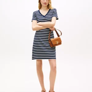 Women's Ribbed Stripe V-Neck T-Shirt Dress