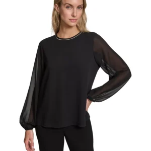 Women's Mixed Media Novelty Trim Top