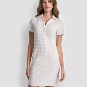 Women's Logo Jacquard Split Neck Collared Mini Polo Dress