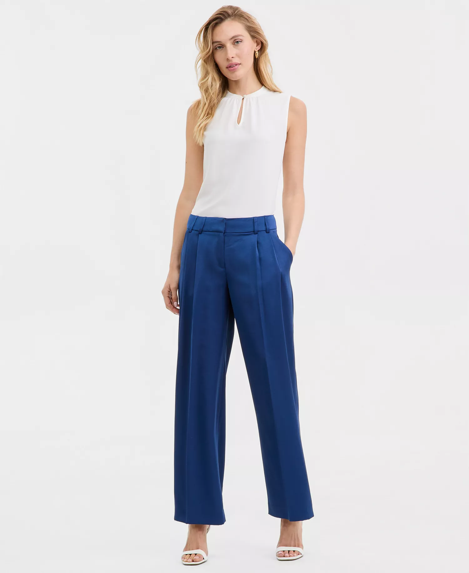 mni-bdd4db7bceed0657b06055143647fb73 Women's Bouclé Tweed Cropped Jacket & Satin Pleat-Front Wide-Leg Pants