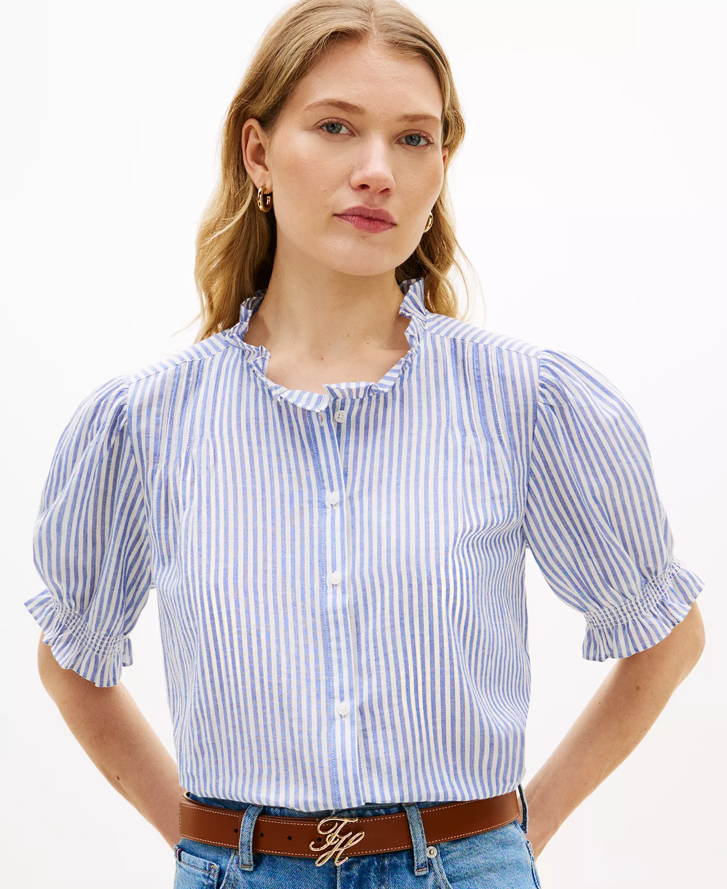 mni-bdd80f909cdc4dd0f05a78596e78791d Women's Pin Tuck Cambric Short-Sleeve Blouse Top — изображение 3