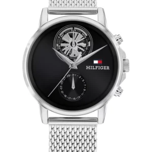 Men's Multifunction Silver Tone Stainless Steel Mesh Bracelet Watch, 40mm