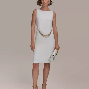 Women's Sleeveless Chain-Belt Sheath Dress
