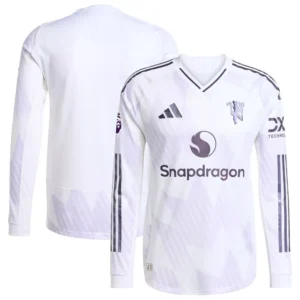 Men's White Manchester United 2025/26 Away Authentic Long Sleeve Jersey